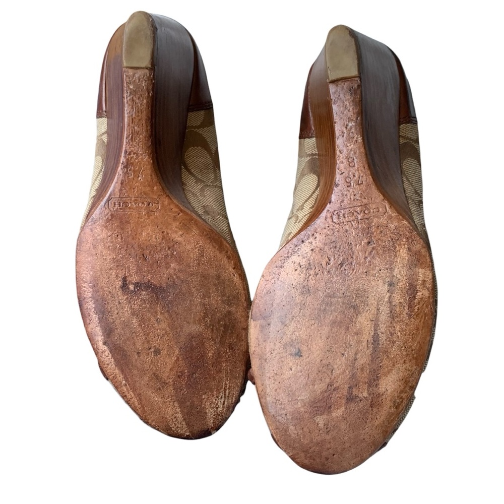 Coach Stella Jacquard Signature Leather Wedge Peep Toe Shoes - Picture 9 of 15